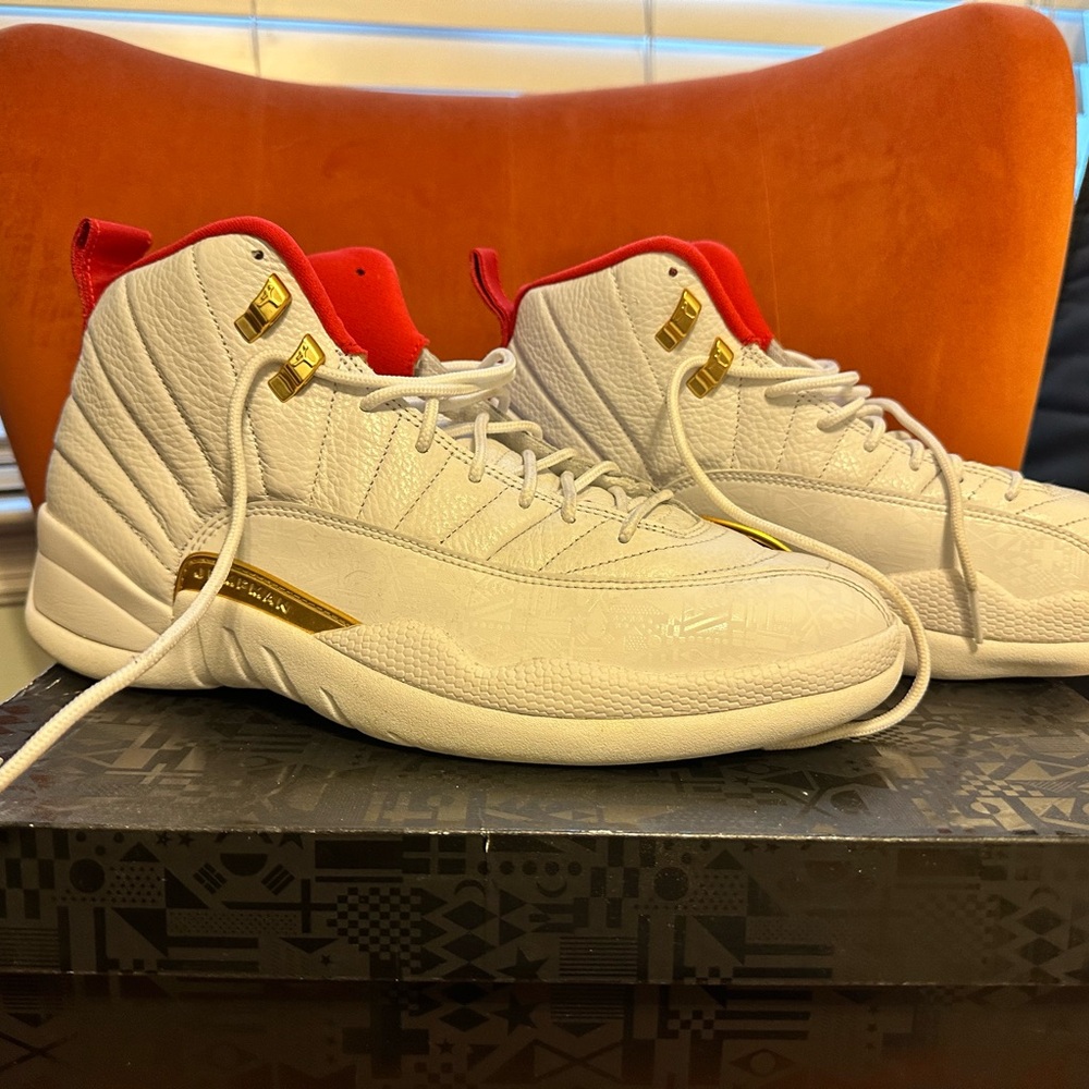 Jordan 12 Retro White Red Gold Sneakers